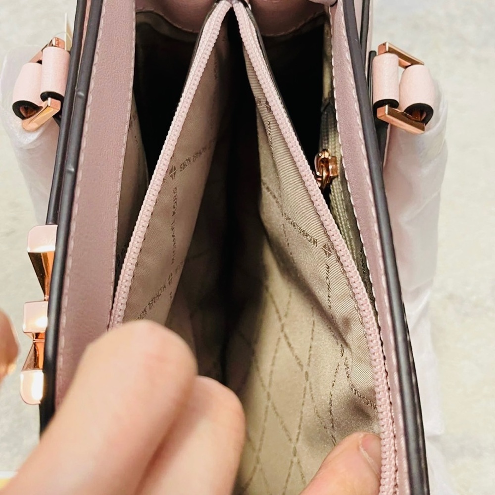 NWT Michael Kors Mott Large Saffiano Leather Satchel Bag In Power Blush Color - Picture 10 of 13